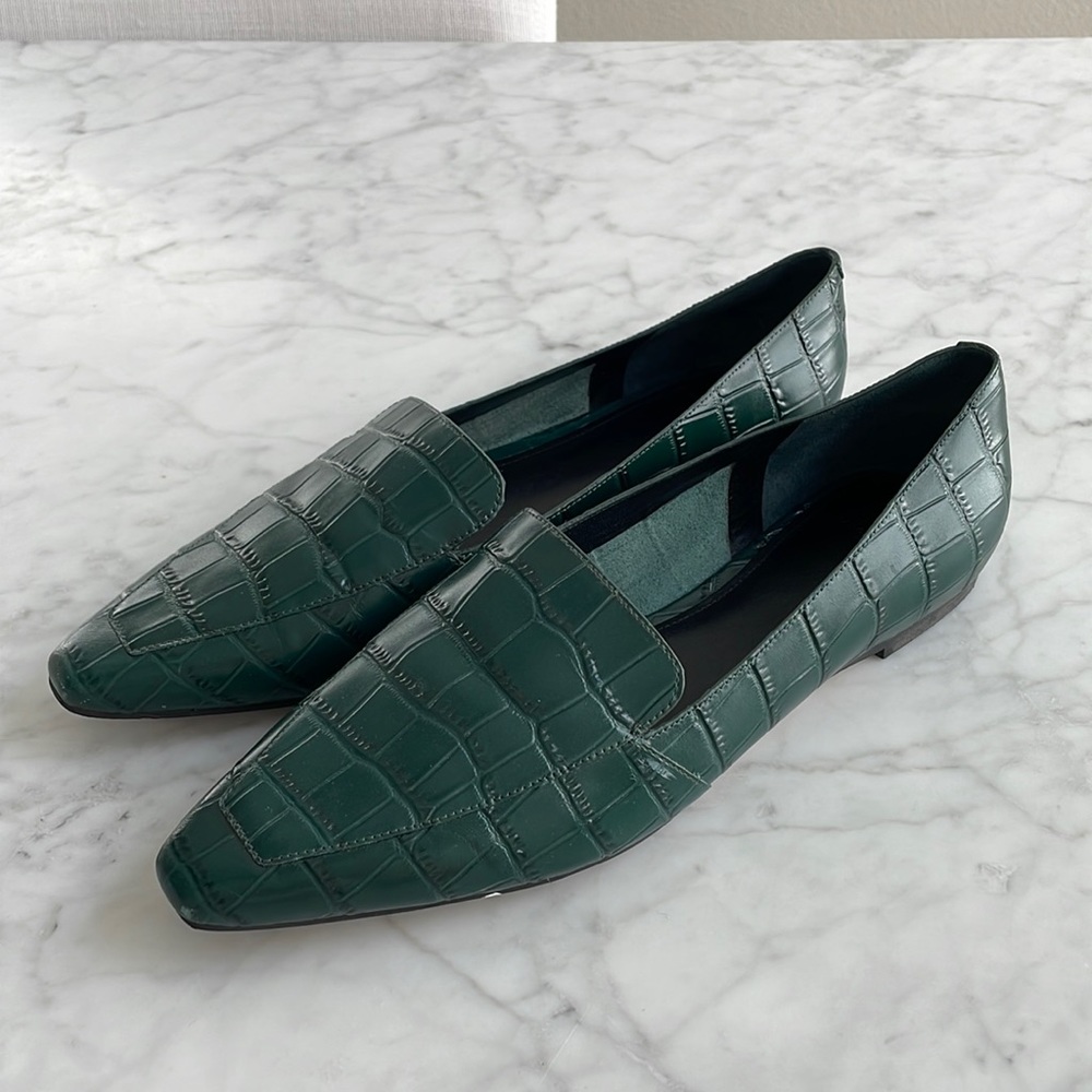 Marc Fisher Enaba Dark Green Moc Croc Leather Loafers